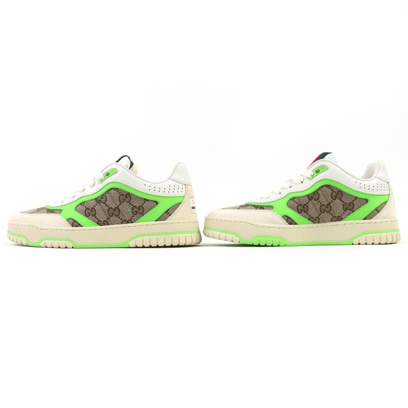 △gucci 785452 Reweb GG Canvas Leather Sneakers White Beige Green 36.5 Box And