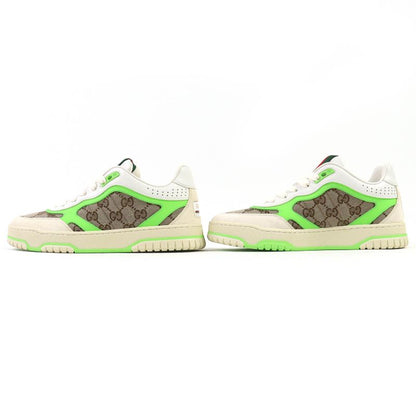 △gucci 785452 Reweb GG Canvas Leather Sneakers White Beige Green 36.5 Box And