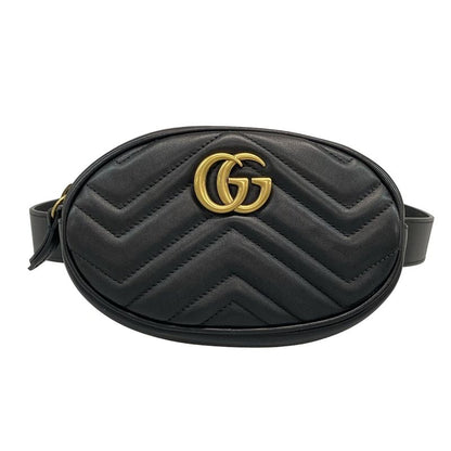Gucci Waist Pouch Ggmarmont Quilted Leather Belt Bag 476434 Black Heart Leather