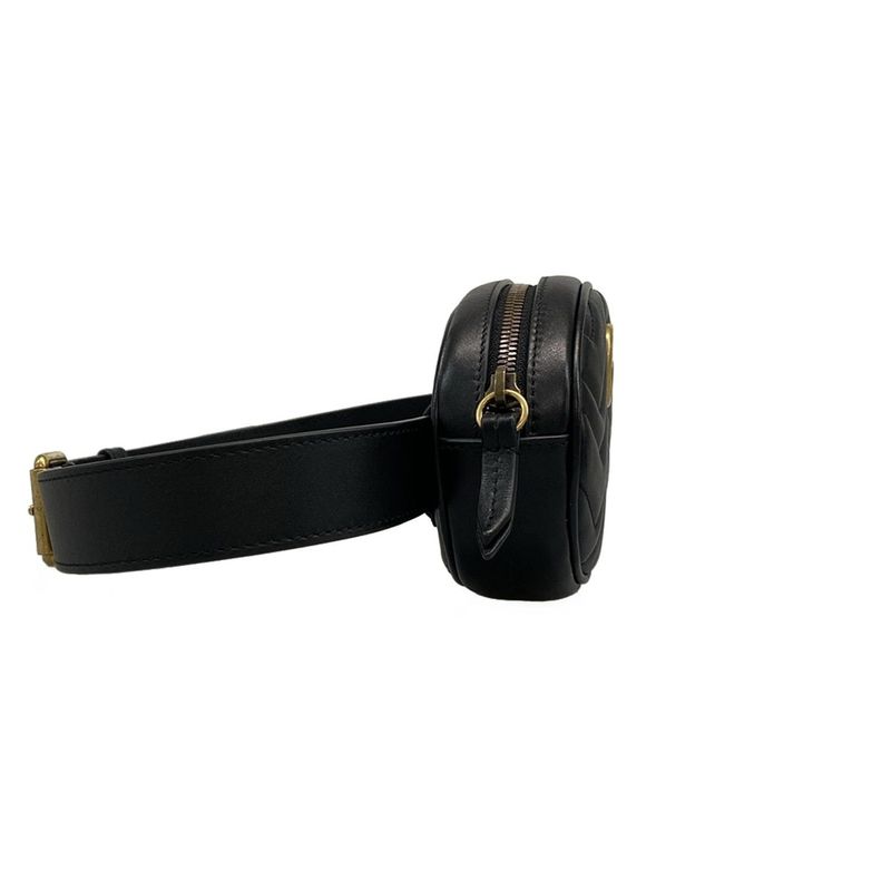 Gucci Waist Pouch Ggmarmont Quilted Leather Belt Bag 476434 Black Heart Leather