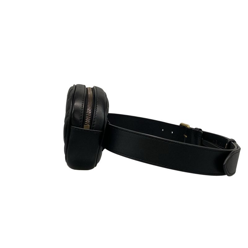 Gucci Waist Pouch Ggmarmont Quilted Leather Belt Bag 476434 Black Heart Leather