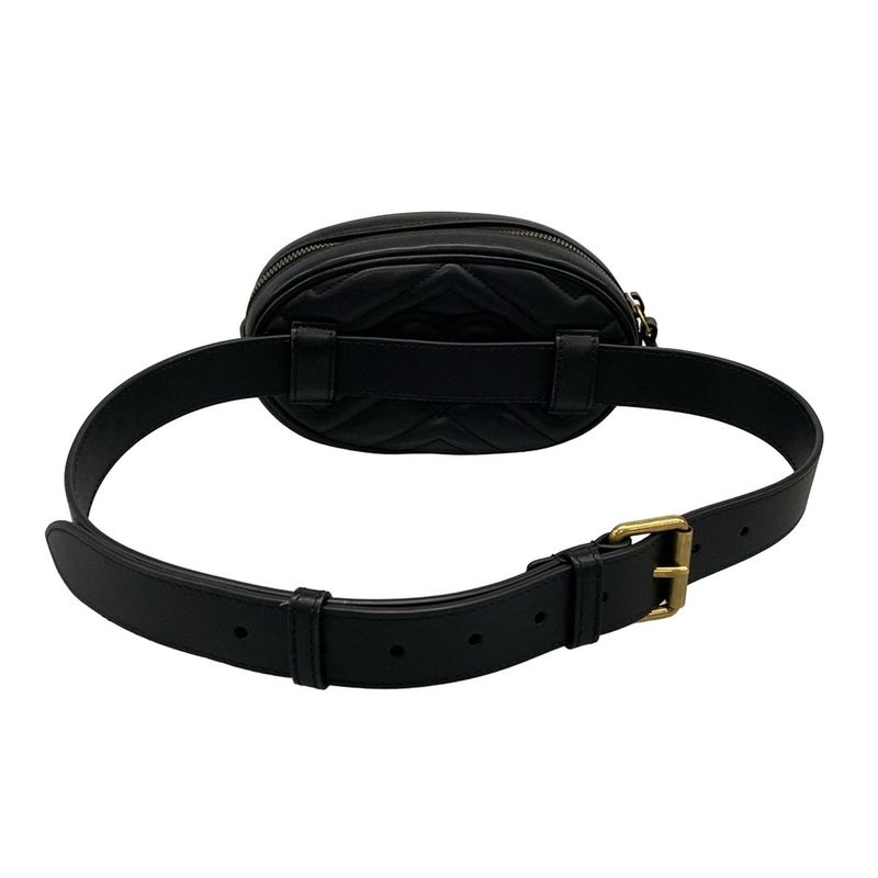 Gucci Waist Pouch Ggmarmont Quilted Leather Belt Bag 476434 Black Heart Leather