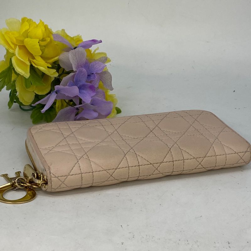 Dior Cannage Wallet Logo Charm Baby Pink