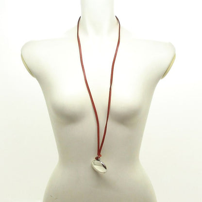 Hermes Necklace - Leather Silver X Brown Locket Pendant