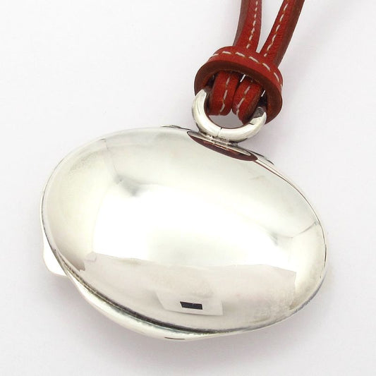Hermes Necklace - Leather Silver X Brown Locket Pendant