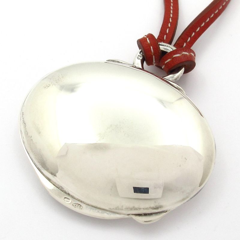 Hermes Necklace - Leather Silver X Brown Locket Pendant