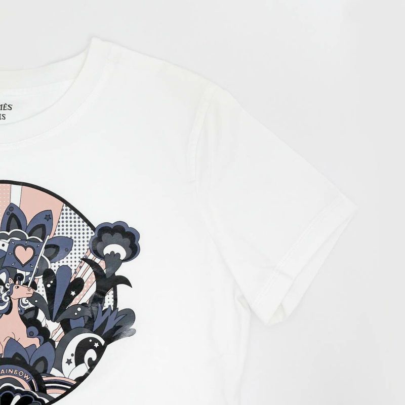 Hermes T-shirt Faubourg Rainbow 36 Size White 2e4613du Cotton Women's
