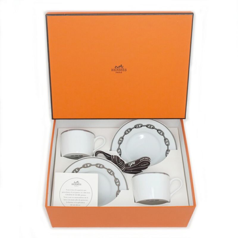 Hermes Tea Cup & Saucer - Chaine D'ancre 2-customer Set White Platinum