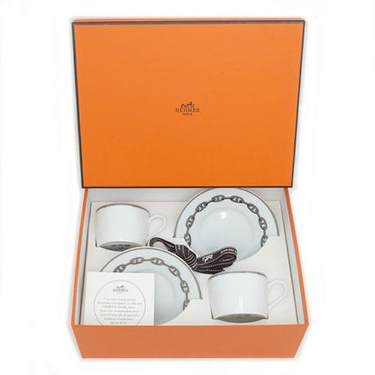 Hermes Tea Cup & Saucer - Chaine D'ancre 2-customer Set White Platinum