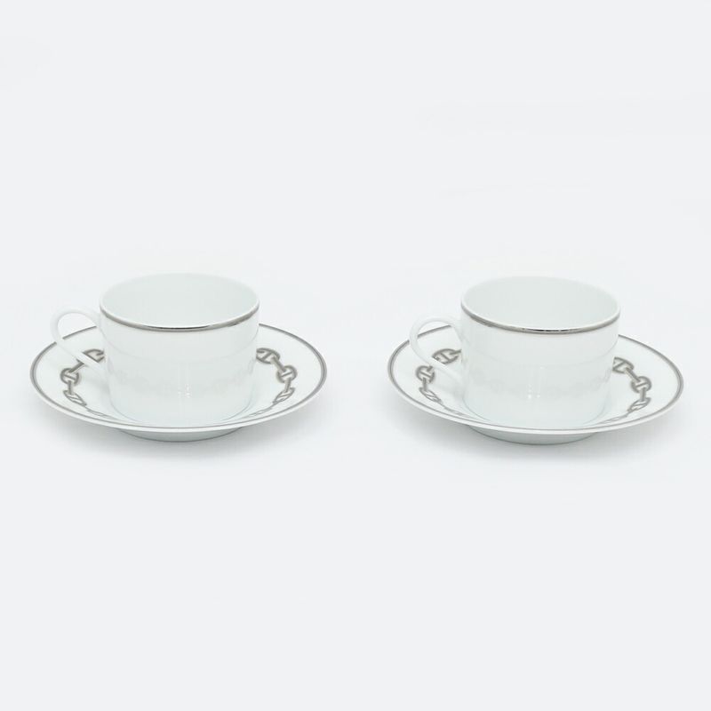 Hermes Tea Cup & Saucer - Chaine D'ancre 2-customer Set White Platinum