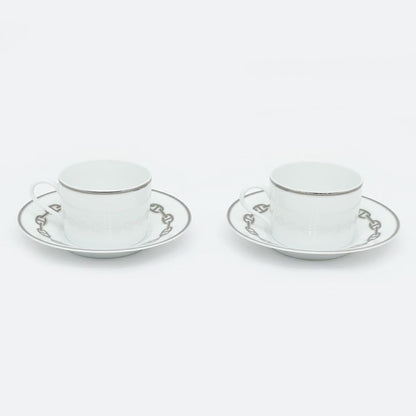Hermes Tea Cup & Saucer - Chaine D'ancre 2-customer Set White Platinum