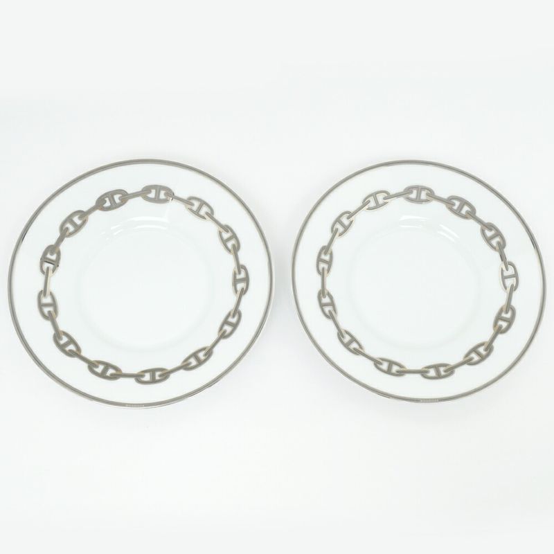 Hermes Tea Cup & Saucer - Chaine D'ancre 2-customer Set White Platinum