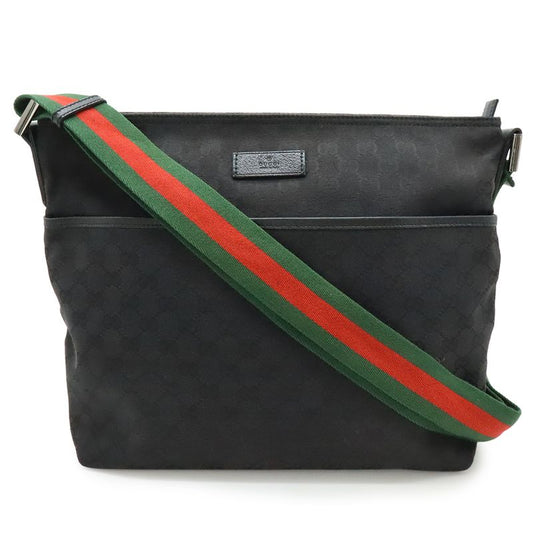 Gucci GG Canvas Sherry Line Webline Shoulder Bag Crossbody Leather Black 189751
