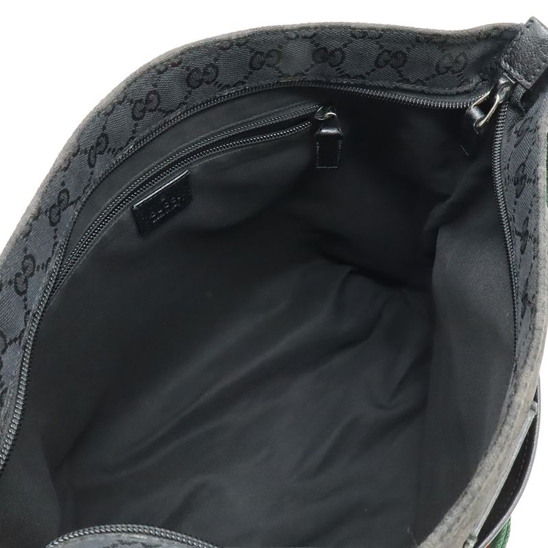 Gucci GG Canvas Sherry Line Webline Shoulder Bag Crossbody Leather Black 189751