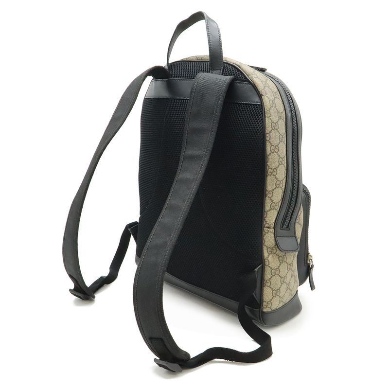 Gucci GG Supreme Backpack Rucksack Sac Daypack PVC Leather Beige Black Silver