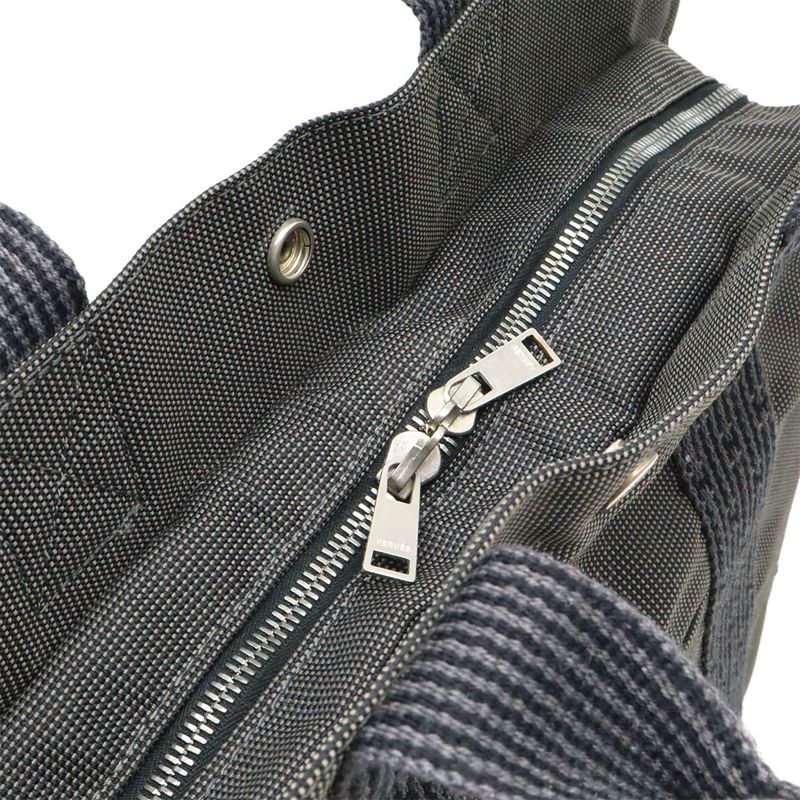 Hermes Her Line Tote MM Tote Bag Handbag Canvas Gray Black Silver Hardware New