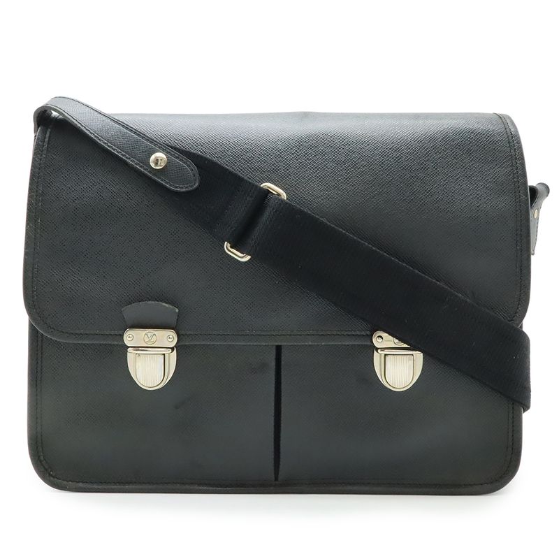 Louis Vuitton Taiga Alexei Shoulder Bag Crossbody Ardoise Black Silver Hardware