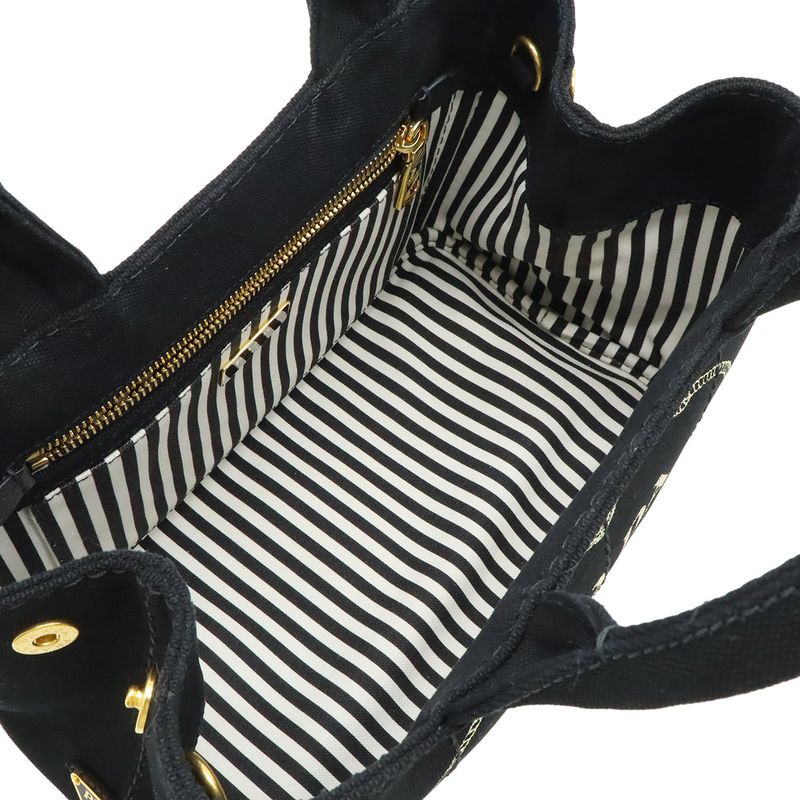 Prada Canapa Tote Bag 2WAY Shoulder Bag Striped Shoulder Crossbody Canvas NERO