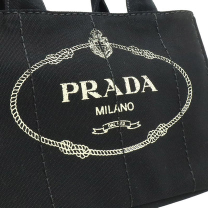Prada Canapa Tote Bag 2WAY Shoulder Bag Striped Shoulder Crossbody Canvas NERO