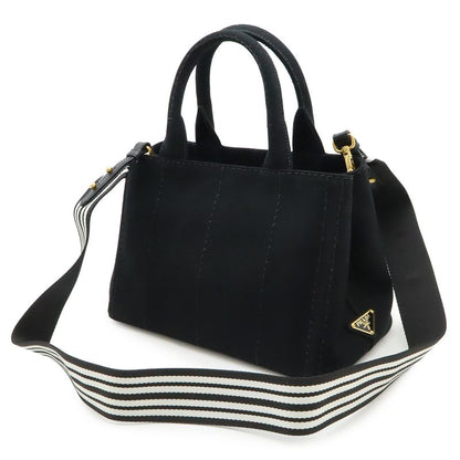 Prada Canapa Tote Bag 2WAY Shoulder Bag Striped Shoulder Crossbody Canvas NERO