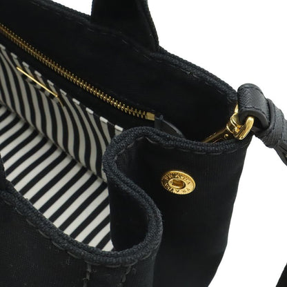 Prada Canapa Tote Bag 2WAY Shoulder Bag Striped Shoulder Crossbody Canvas NERO