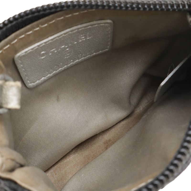 Chanel Camellia Coco Mark Coin Case Coin Purse Lambskin Leather Black Silver
