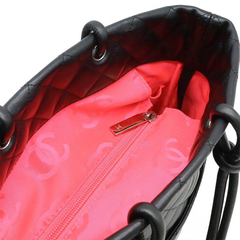 Chanel Cambon Line Medium Tote Bag Shoulder Bag Soft Calf Leather Black White