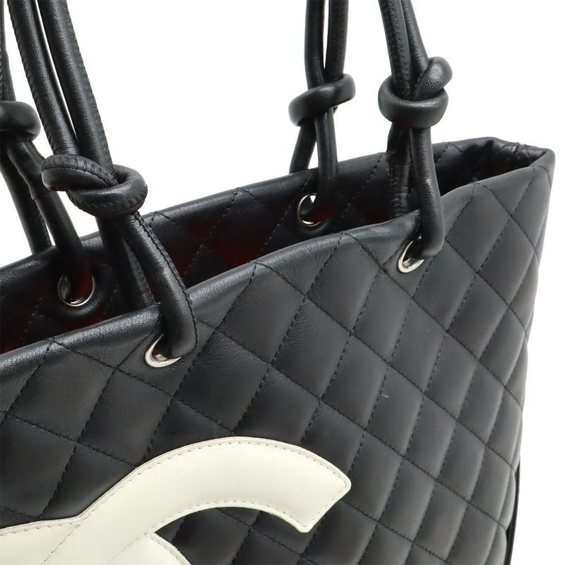 Chanel Cambon Line Medium Tote Bag Shoulder Bag Soft Calf Leather Black White