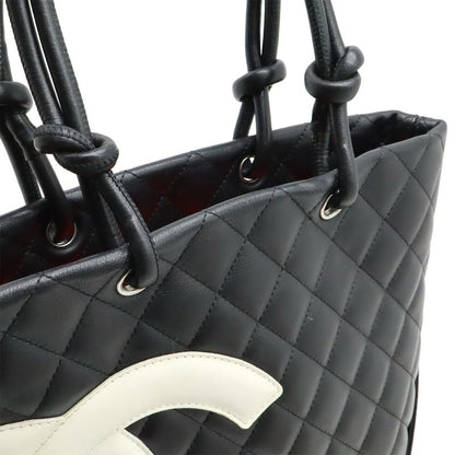 Chanel Cambon Line Medium Tote Bag Shoulder Bag Soft Calf Leather Black White