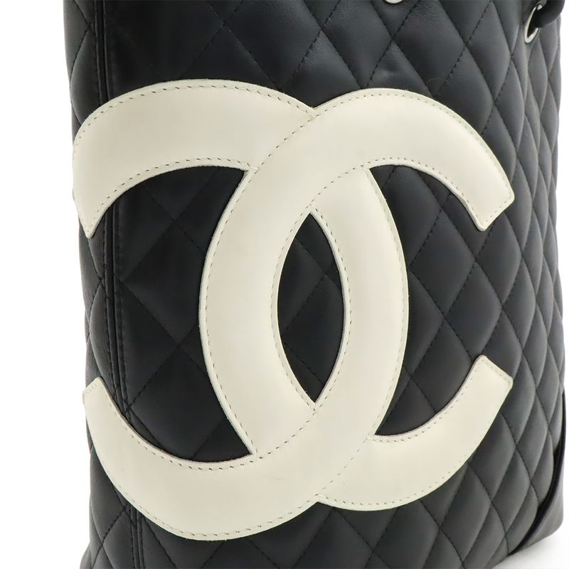Chanel Cambon Line Medium Tote Bag Shoulder Bag Soft Calf Leather Black White