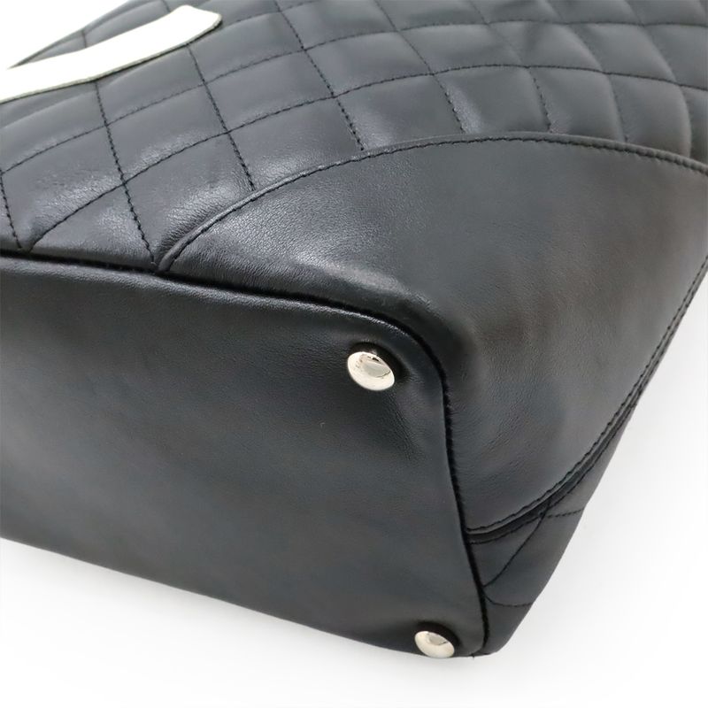 Chanel Cambon Line Medium Tote Bag Shoulder Bag Soft Calf Leather Black White