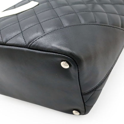 Chanel Cambon Line Medium Tote Bag Shoulder Bag Soft Calf Leather Black White