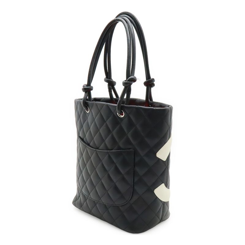 Chanel Cambon Line Medium Tote Bag Shoulder Bag Soft Calf Leather Black White