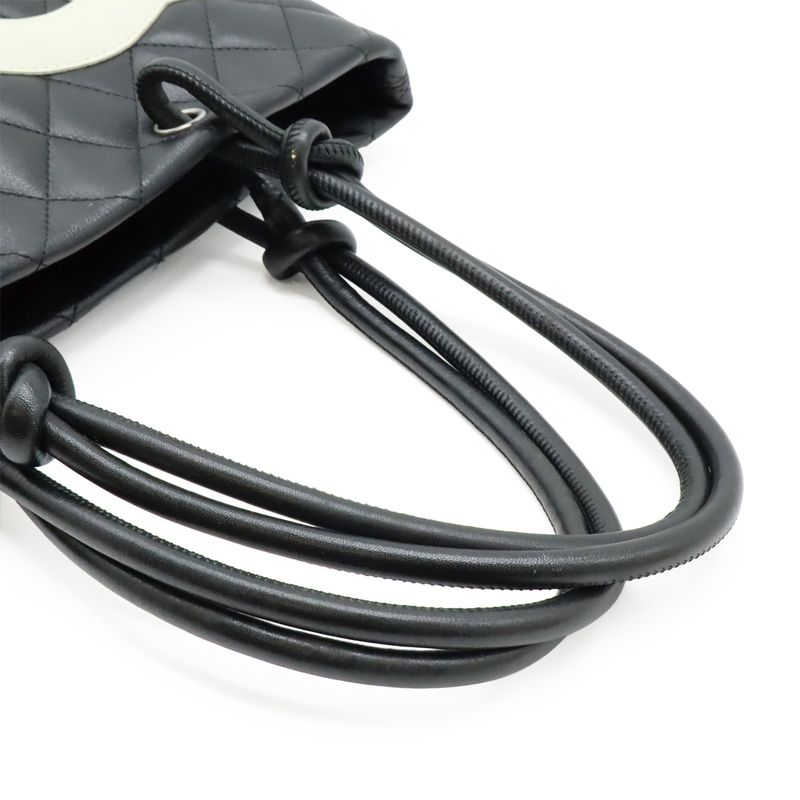 Chanel Cambon Line Medium Tote Bag Shoulder Bag Soft Calf Leather Black White