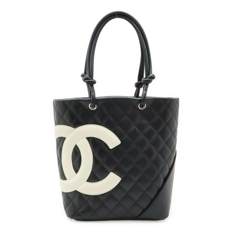 Chanel Cambon Line Medium Tote Bag Shoulder Bag Soft Calf Leather Black White