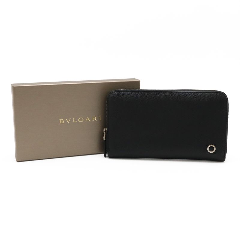 Bvlgari Bulgari Bvlgari Man Round Zipper Long Wallet Leather Black Silver