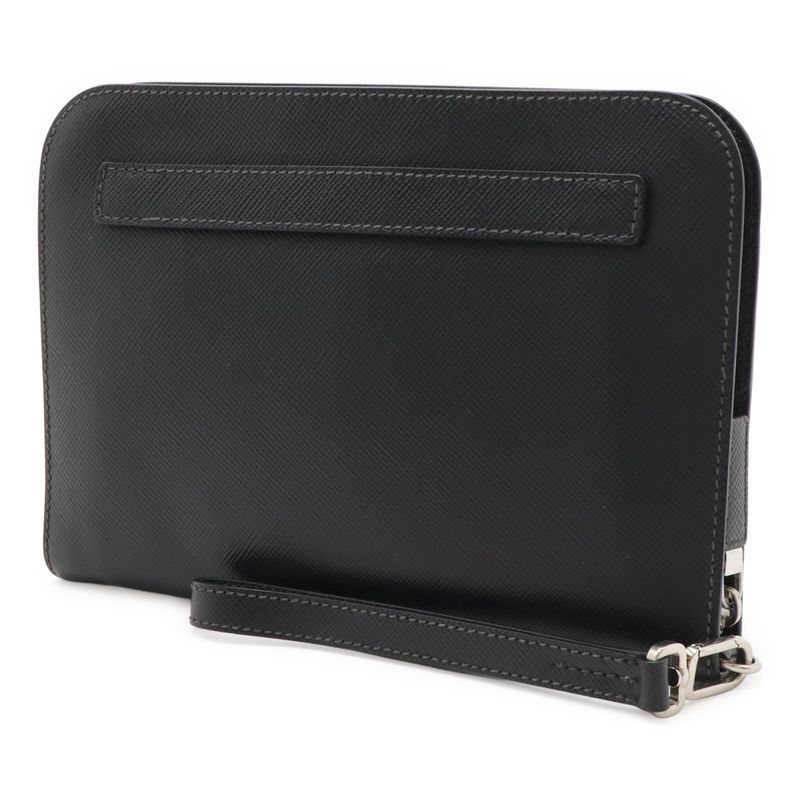 Prada Second Bag Clutch Bag Multi Pouch Leather NERO Black Silver Hardware
