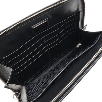 Prada Second Bag Clutch Bag Multi Pouch Leather NERO Black Silver Hardware