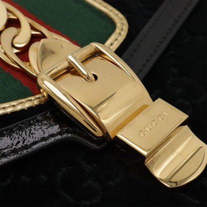 Gucci Sylvie Sherry Line Ribbon Shoulder Bag 2WAY Clutch Velvet Enamel Black