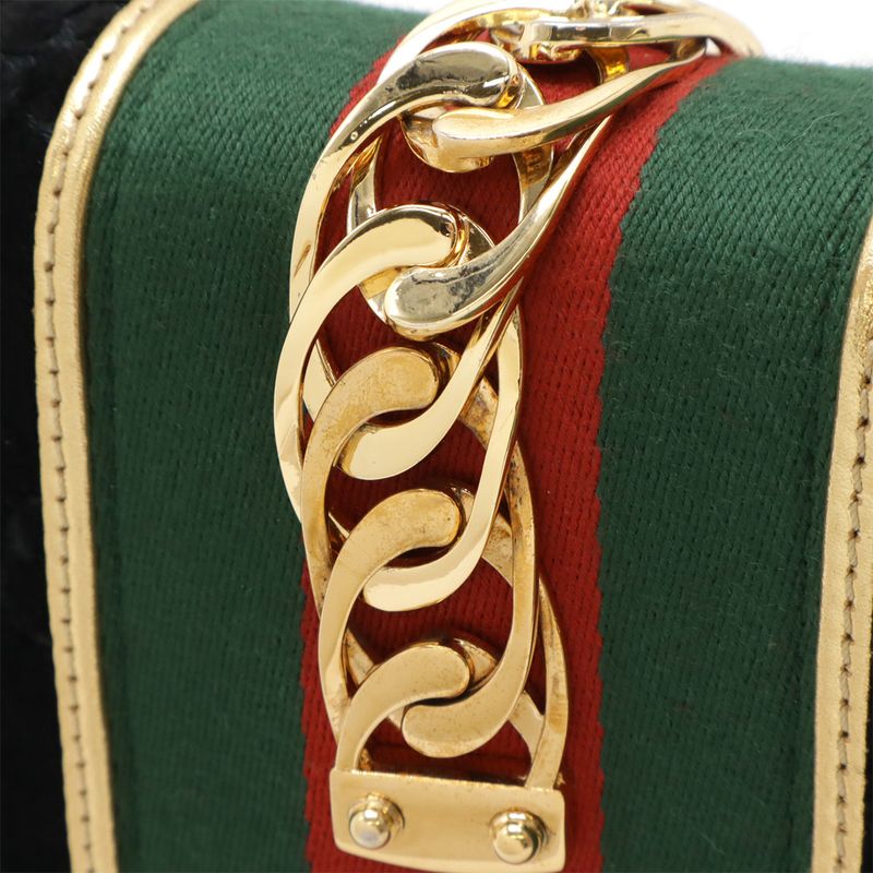 Gucci Sylvie Sherry Line Ribbon Shoulder Bag 2WAY Clutch Velvet Enamel Black