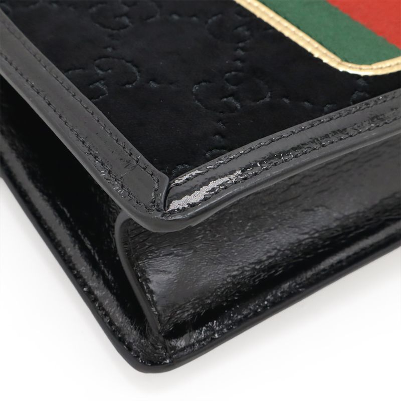 Gucci Sylvie Sherry Line Ribbon Shoulder Bag 2WAY Clutch Velvet Enamel Black