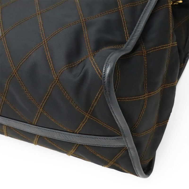 Prada Tessuto Impuntu Handbag 2WAY Shoulder Bag Quilted Nylon NERO Black Gold