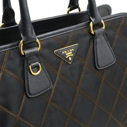 Prada Tessuto Impuntu Handbag 2WAY Shoulder Bag Quilted Nylon NERO Black Gold