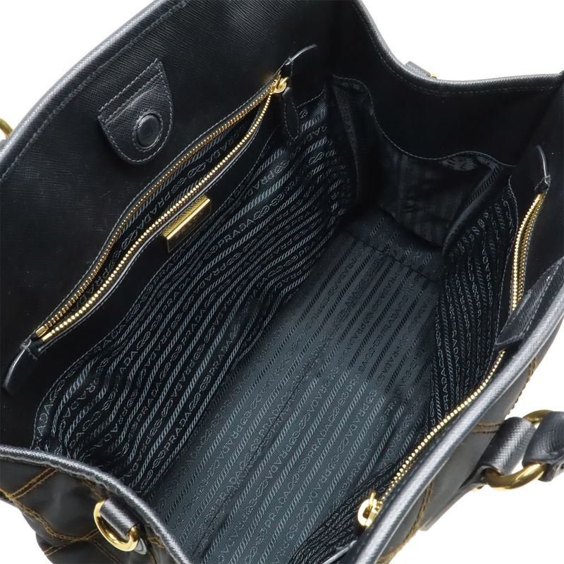 Prada Tessuto Impuntu Handbag 2WAY Shoulder Bag Quilted Nylon NERO Black Gold