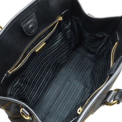 Prada Tessuto Impuntu Handbag 2WAY Shoulder Bag Quilted Nylon NERO Black Gold