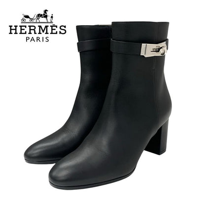 Hermes Saint Germain Boots Short Boots Shoes Leather Black Silver Kelly Hardware