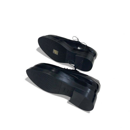 Hermes Loafers Leather Shoes Black Thick Sole