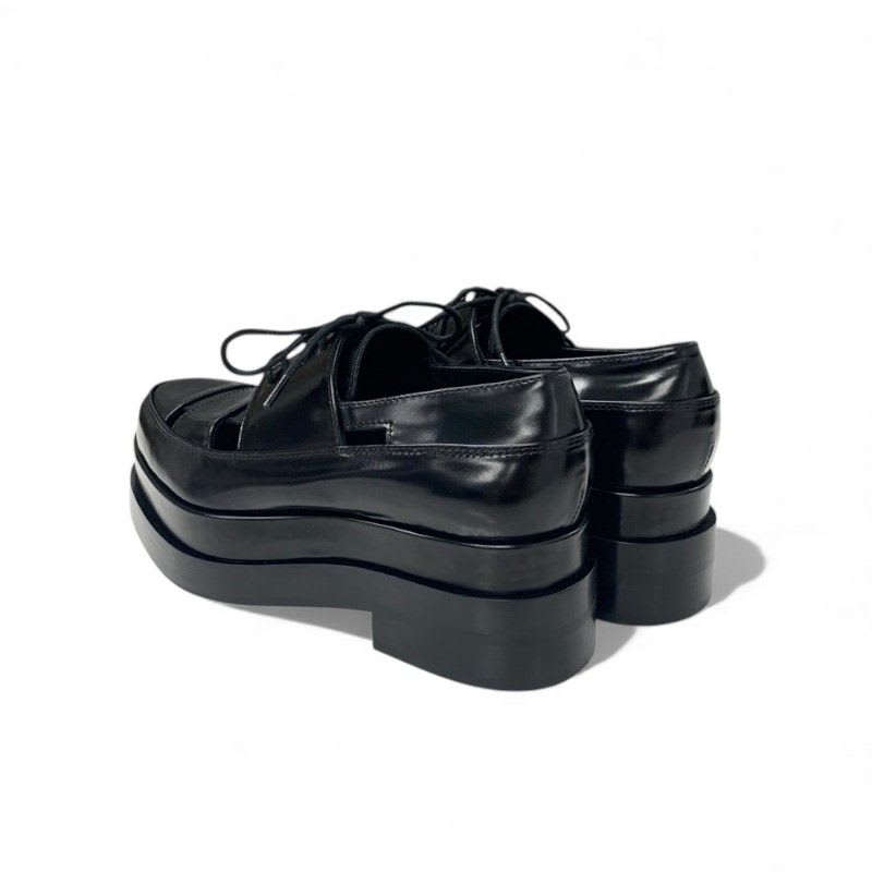 Hermes Loafers Leather Shoes Black Thick Sole