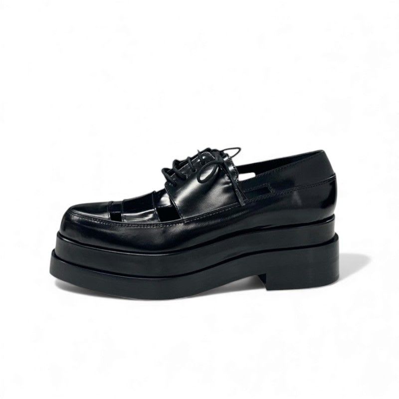 Hermes Loafers Leather Shoes Black Thick Sole
