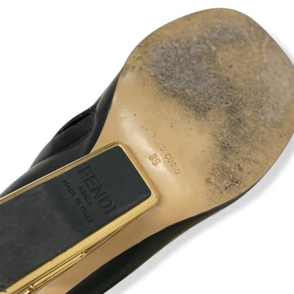 Fendi First Boots Short Shoes Leather Black Gold Metal Heel FF Logo
